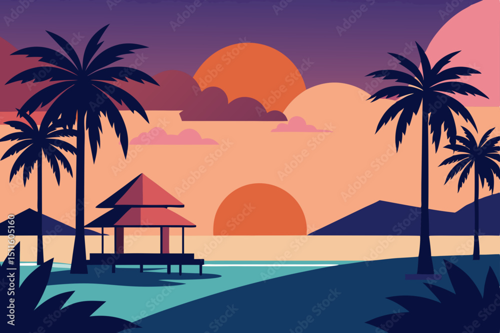 Obraz premium romantic-sunset-over-a-beach-resort-with-soft-ligh