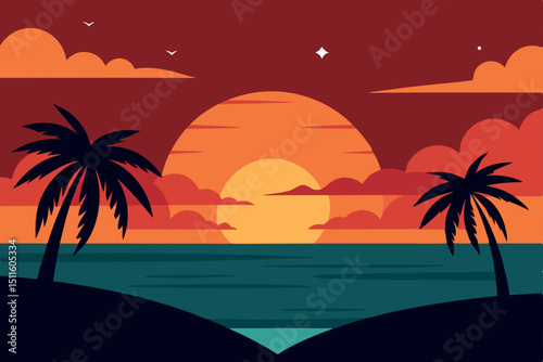 sunset on tropical beach