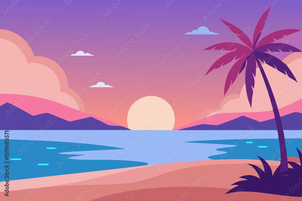 Naklejka premium tropical beach with palm trees