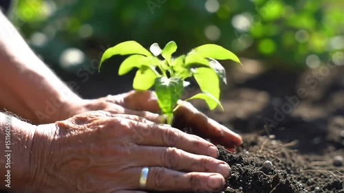 Seedling Hand Planting. Cultivating Growth & Nature's Renewal - Garden, Agriculture, and Sustainable Living | Green Thumb Care & Organic Farming Journey