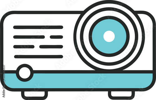 A line art icon of a projector on a transparent  background