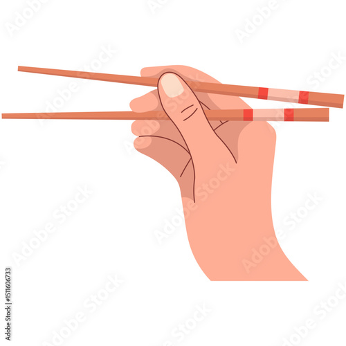 Hand Holding Chopsticks. Hands holding chopstick for eat asian seafood, japanese chop stick japan chinese sushi food eating tool in arm, oriental cartoon neat vector illustration. Set of Hand holding 