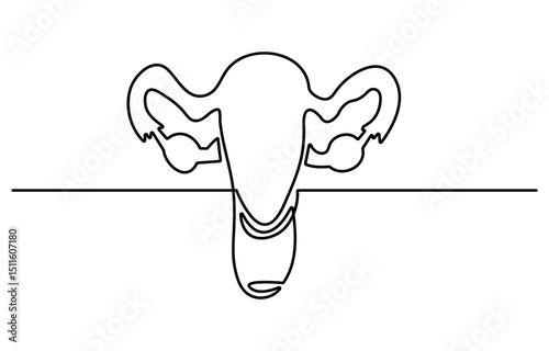 One continuous line drawing of woman uterus. Ovary and womb reproductive system in simple linear style for logo and web banner gynecology medical clinic. Editable stroke. Flourish vector illustration.
