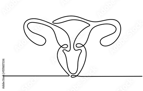 One continuous line drawing of woman uterus. Ovary and womb reproductive system in simple linear style for logo and web banner gynecology medical clinic. Editable stroke. Flourish vector illustration.