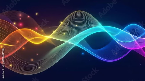 Abstract colorful waves with glowing particles background