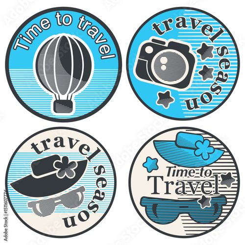 Summer Travel Stickers Labels Set Vacation Adventures For Travel Agencies