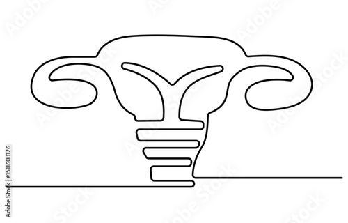 One continuous line drawing of woman uterus. Ovary and womb reproductive system in simple linear style for logo and web banner gynecology medical clinic. Editable stroke. Flourish vector illustration.