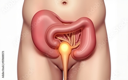 Enlarged Prostate organ gland as Benign Prostatic Hyperplasia as a urology medical illustration concept for part of the male reproductive anatomy and lower urinary tract symptoms. High quality