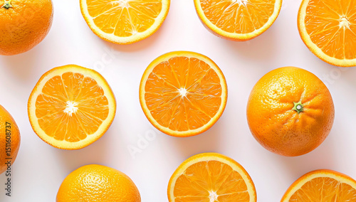 symmetrical pattern of whole and sliced oranges