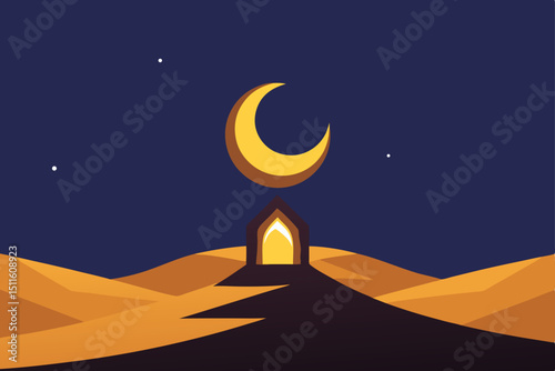 desert landscape with moon and stars
