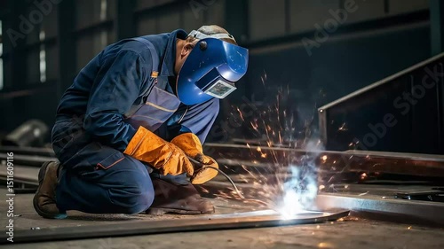 Industrial welder at work in factory setting