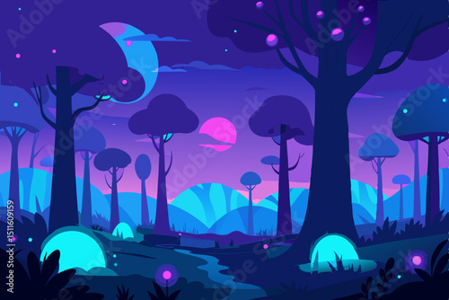 night landscape with moon