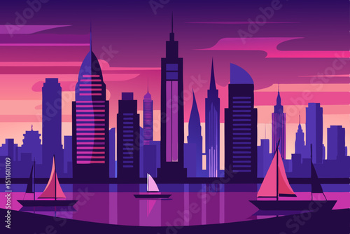 city skyline at sunset