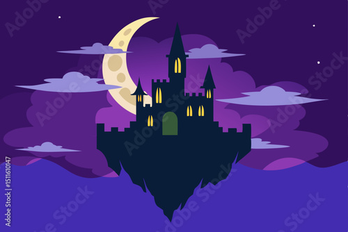 halloween background with castle and moon