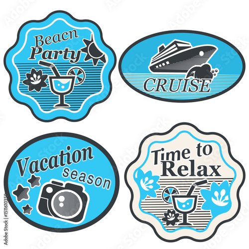 Summer Travel Stickers Labels Set Vacation Adventures For Travel Agencies