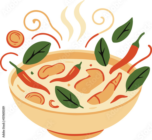Spicy Thai Broth: Aromatic Thai Soup Vector Illustration