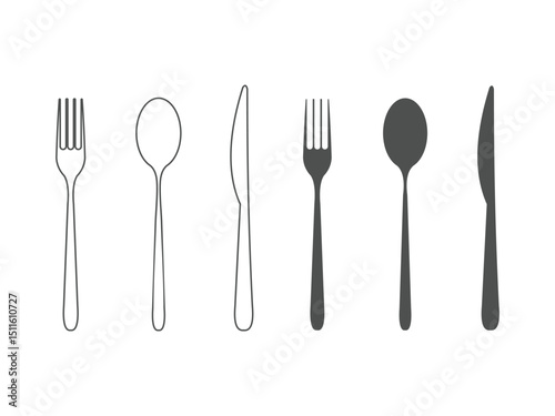 minimalist fork, spoon and knife design symbol, vector, isolated on transparent background