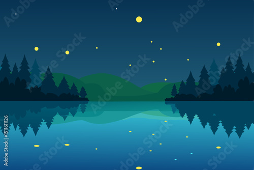 night landscape with moon and stars