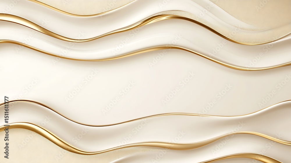 Fototapeta premium Abstract flowing wavy lines, cream and gold