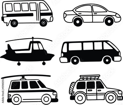 Simple Line Art Illustration of Two Different Cars