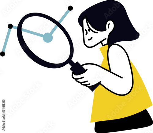 Illustration woman magnifying glass search detective investigation mystery find explore discovery 100 vector art illustration