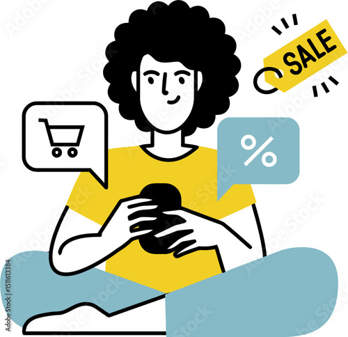 Online shopping sale discount promotion ecommerce marketing digital retail offer purchase product buy now vector art illustration