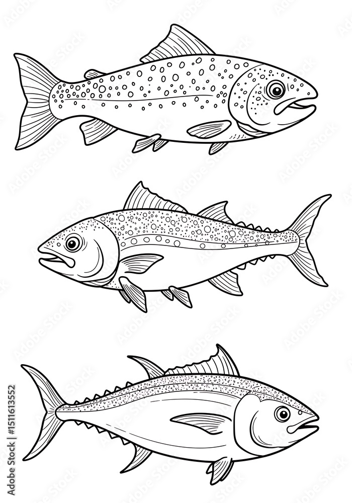 Fototapeta premium 線描の躍動感：魚たちの精密描写