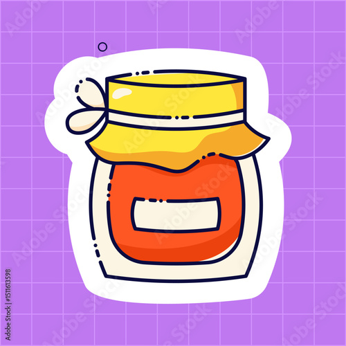 A kawaii jam on a purple background. Cute sticker for a daily planner.