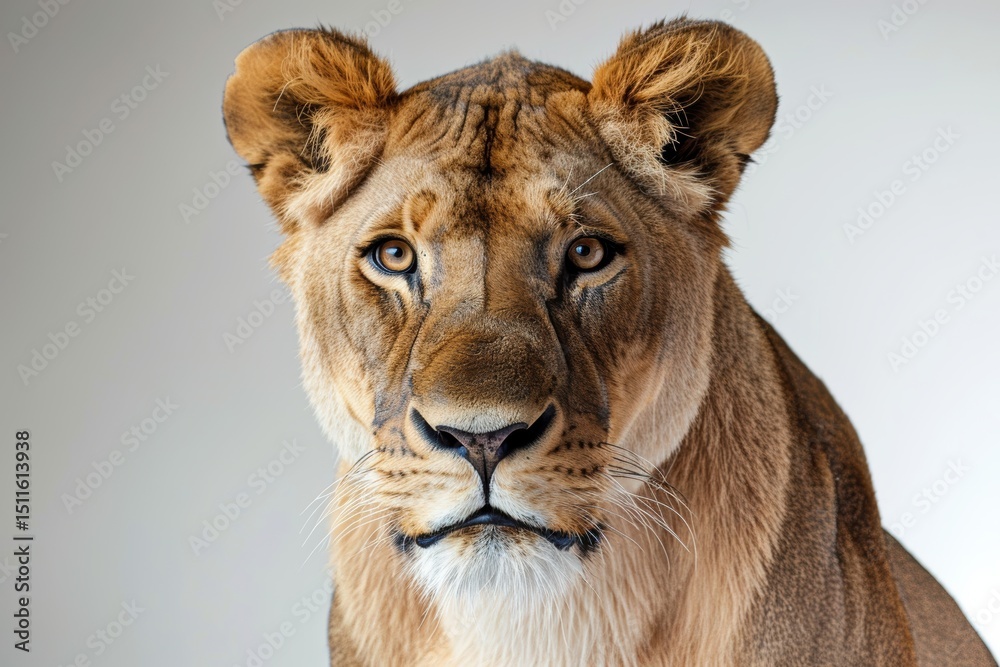 Obraz premium A lioness locks her gaze on the camera, exuding both power and elegance. The subtle details of her fur and the intensity in her eyes show the quiet confidence of a top predator.