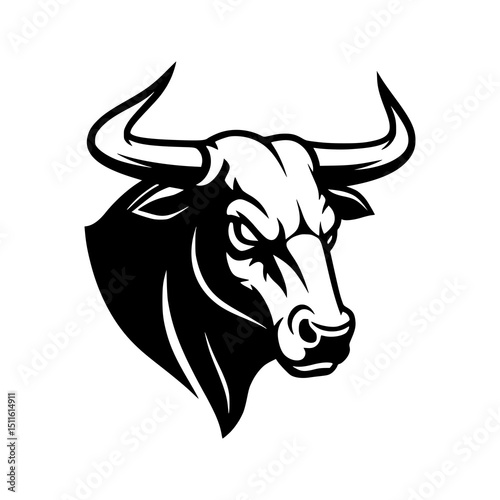 Bull Head Illustration. Silhouette. Black and white.