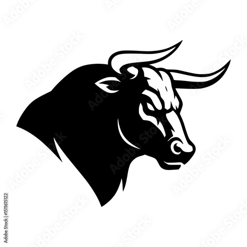 Bull Head Illustration. Silhouette. Black and white.
