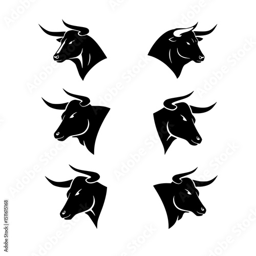 Bull Head Illustration. Silhouette. Black and white.