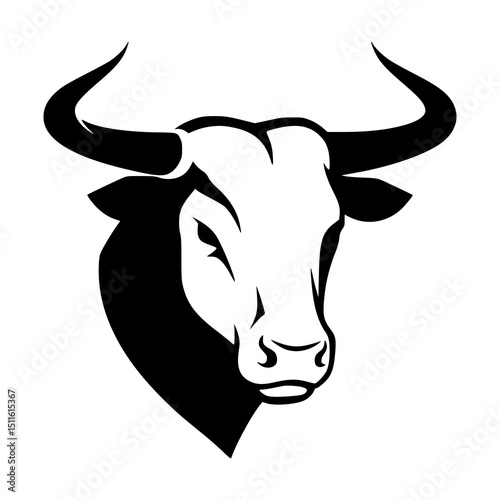 Bull Head Illustration. Silhouette. Black and white.