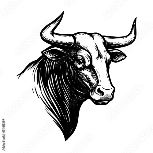 Hand drawn Bull Head Illustration