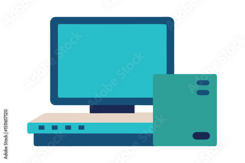 Notebook computer with docking station in modern workspace setup vector art illustration