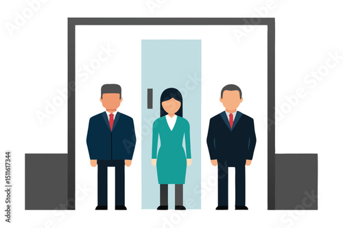 Office elevator with people in suits during busy morning commute vector art illustration