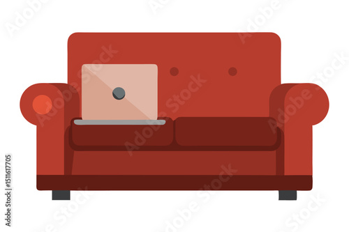 Office leather sofa with laptop bag in casual workspace design vector art illustration