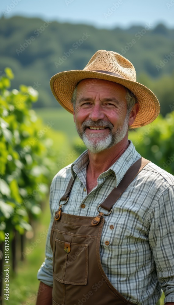 Fototapeta premium Smiling farmer in a vineyard