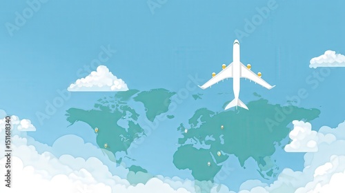 Air Travel Concept with Airplane and World Map Illustration