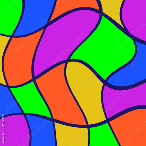 Abstract trendy retro groovy colorful background with wavy, swirl, and cross line background