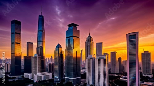 Golden Hour Skyscrapers A Time-Lapse of a Vibrant City Skyline at Sunset