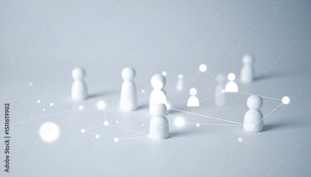 Obraz premium Abstract image depicting a network of interconnected white figures. Illustrates collaboration, communication, and global networking. Ideal for business, technology, and social media concepts.