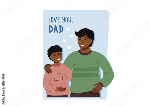 Fathers day concept poster. Greeting card with father and son. Concept of family, holiday. Vector hand drawn background.