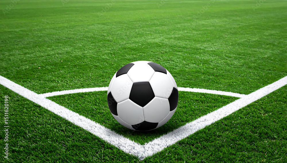 Fototapeta premium A classic black and white soccer ball placed for Corner kick