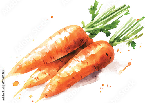 Fresh carrots. Watercolor hand drawn illustration vector  isolated on white background