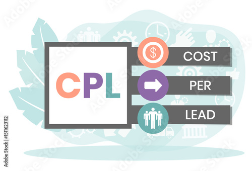 CPL - Cost Per Lead acronym, business concept background. vector illustration concept with keywords and icons. lettering illustration with icons for web banner, flyer, landing page, presentation