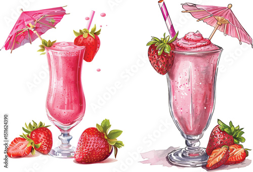 Strawberry Smoothie Vector Illustration on White Background
