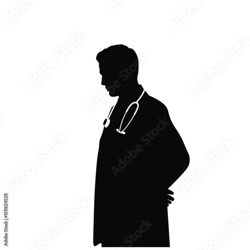 black silhouette of a Doctor with thick outline side view isolated in white background