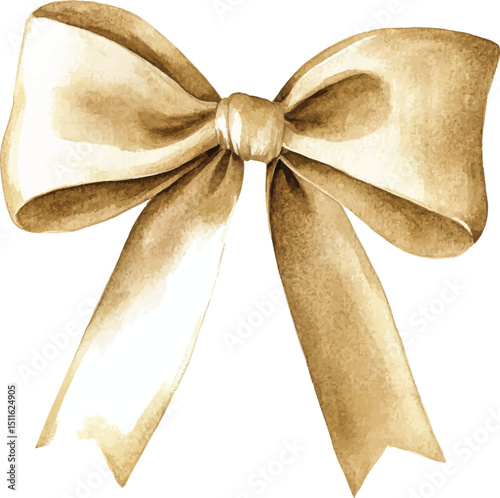 Beige Watercolor Ribbon Bow vector illustration