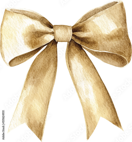 Beige Watercolor Ribbon Bow vector illustration